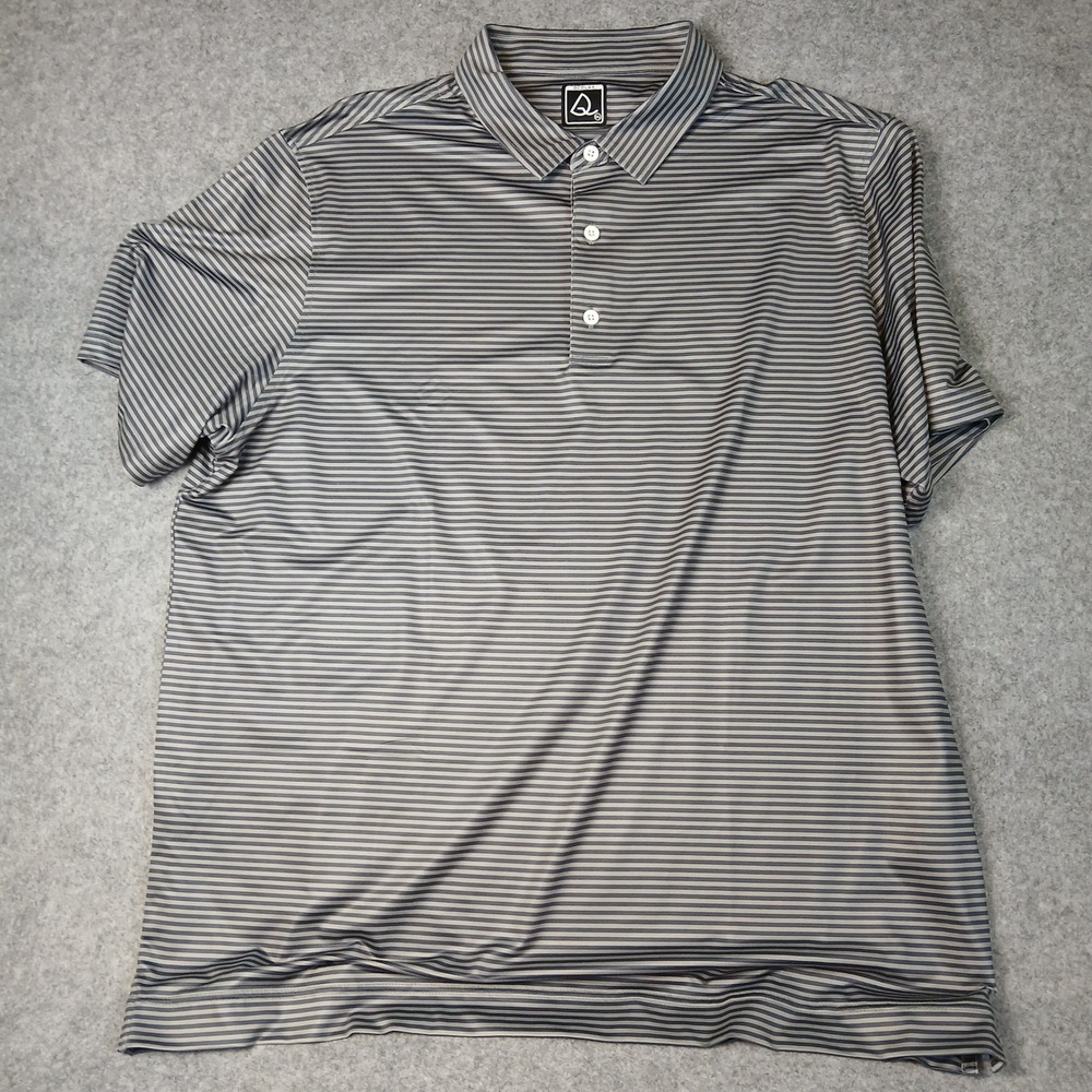 Deolax Polo Shirt Mens 2XL Grey Striped Short Sleeve Performance Stretch Golf